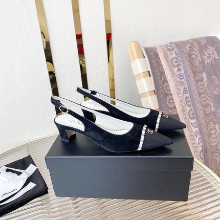 CC SLINGBACK 25S 30 MM IN BLACK SUEDE WITH SILVER HARDWARE