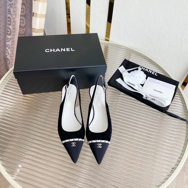 CC SLINGBACK 25S 30 MM IN BLACK SUEDE WITH SILVER HARDWARE