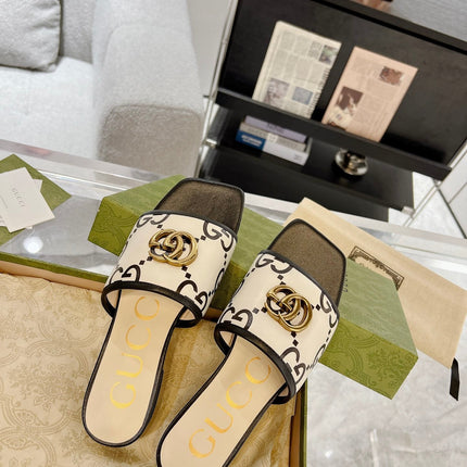 GG EXCLUSIVE SLIDE SANDAL BLACK AND CREAM CALFSKIN