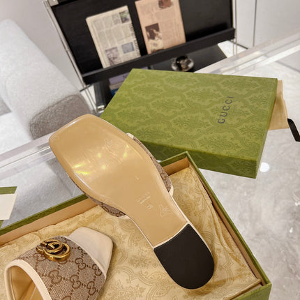 GG EXCLUSIVE SLIDE SANDAL IVORY AND BROWN FABRIC