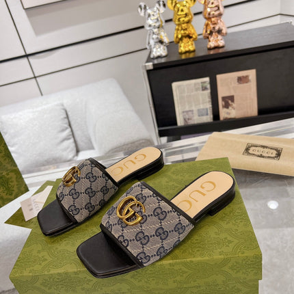 GG EXCLUSIVE SLIDE SANDAL BLACK AND CHARCOAL FABRIC