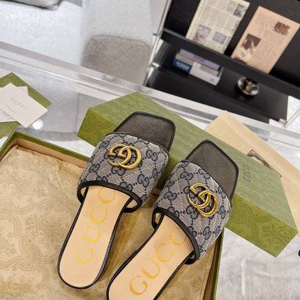 GG EXCLUSIVE SLIDE SANDAL BLACK AND CHARCOAL FABRIC