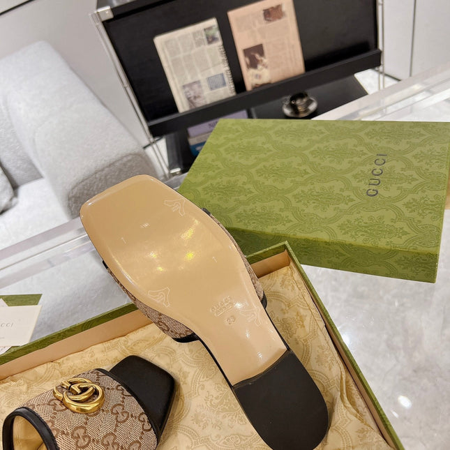 GG EXCLUSIVE SLIDE SANDAL BLACK AND BROWN FABRIC