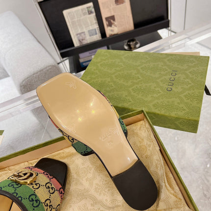 GG EXCLUSIVE SLIDE SANDAL BLACK AND CREAM FABRIC