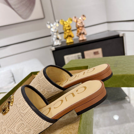 GG EXCLUSIVE SLIDE SANDAL CARAMEL AND CREAM SEDGE