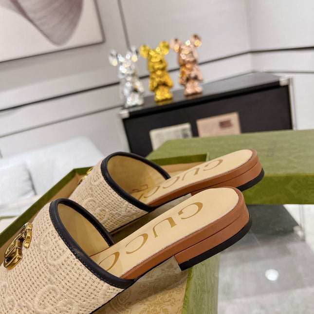 GG EXCLUSIVE SLIDE SANDAL CARAMEL AND CREAM SEDGE