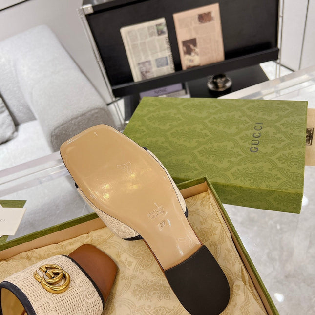 GG EXCLUSIVE SLIDE SANDAL CARAMEL AND CREAM SEDGE