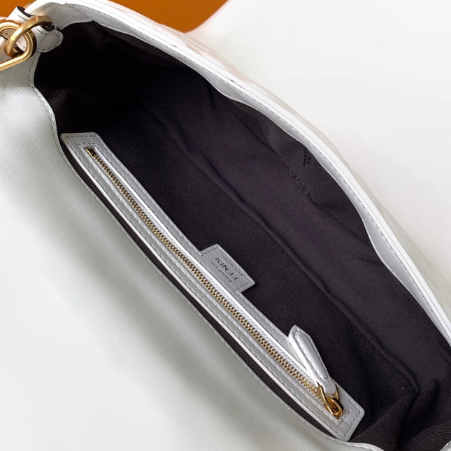 Fend Baguette 27 Bag With FF Motif White Leather Ghw