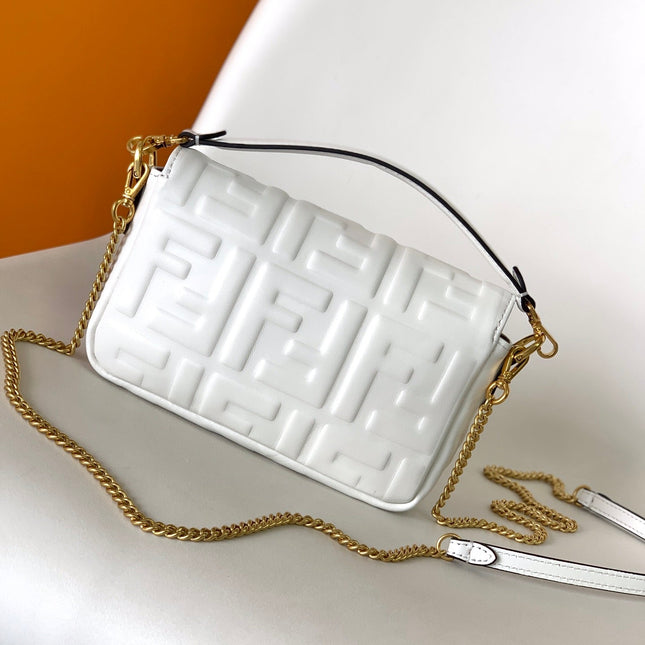 Mini Baguette Bag 20 With FF Motif White Leather Ghw