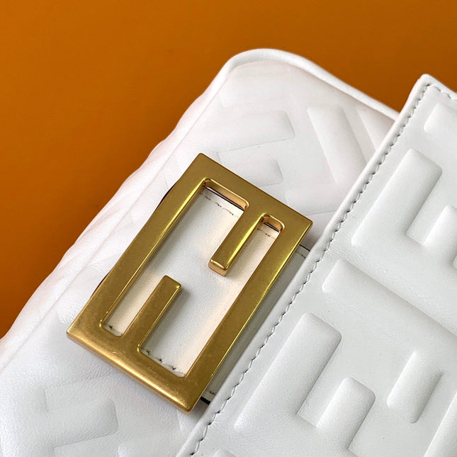 Mini Baguette Bag 20 With FF Motif White Leather Ghw