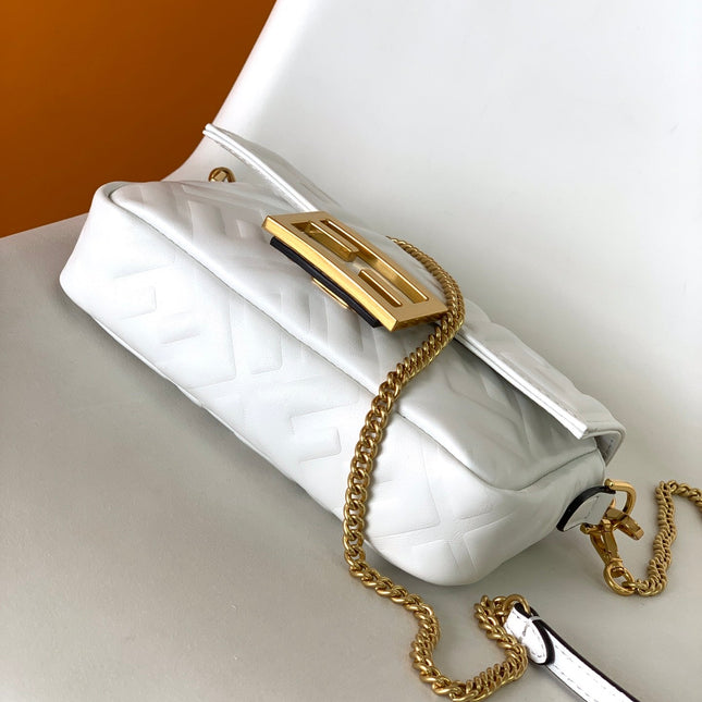 Mini Baguette Bag 20 With FF Motif White Leather Ghw
