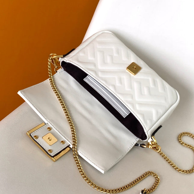 Mini Baguette Bag 20 With FF Motif White Leather Ghw