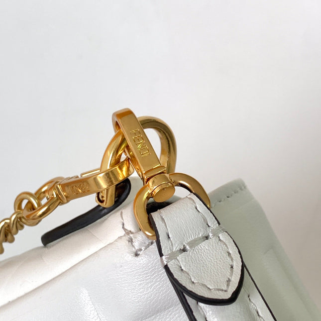Mini Baguette Bag 20 With FF Motif White Leather Ghw