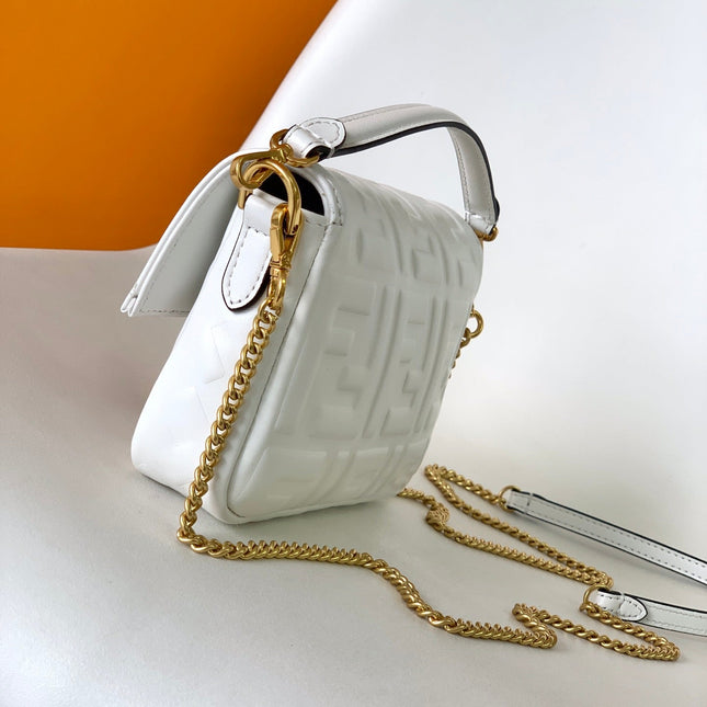 Mini Baguette Bag 20 With FF Motif White Leather Ghw