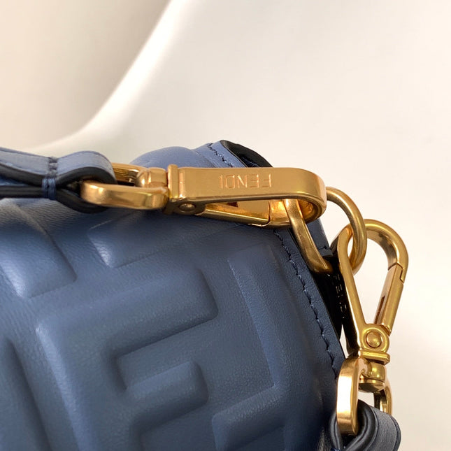Fend Baguette 27 Bag With FF Motif Blue Leather Ghw