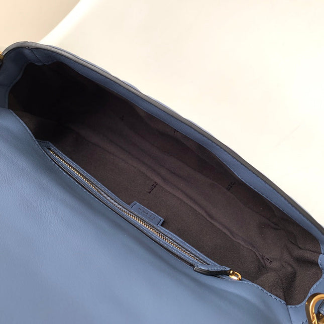 Fend Baguette 27 Bag With FF Motif Blue Leather Ghw