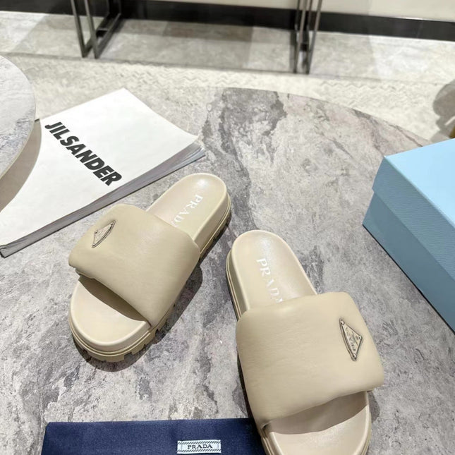 PRA SHEARLING SLIDES CREAMY WHITE LAMBSKIN