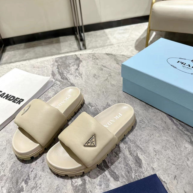 PRA SHEARLING SLIDES CREAMY WHITE LAMBSKIN