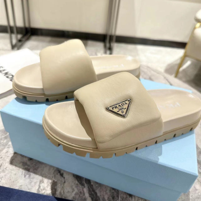 PRA SHEARLING SLIDES CREAMY WHITE LAMBSKIN