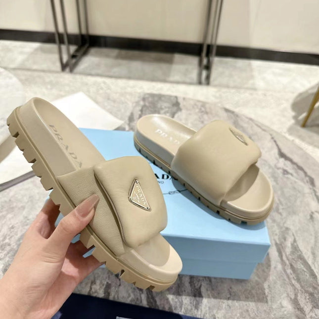 PRA SHEARLING SLIDES CREAMY WHITE LAMBSKIN