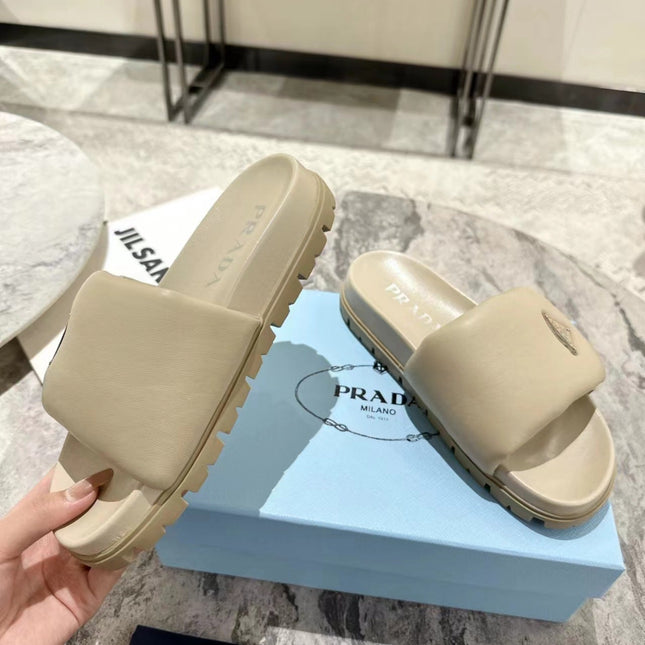 PRA SHEARLING SLIDES CREAMY WHITE LAMBSKIN