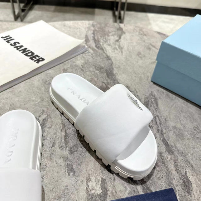 PRA SHEARLING SLIDES WHITE LAMBSKIN