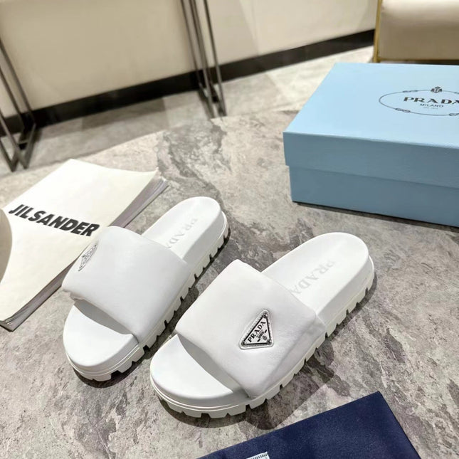 PRA SHEARLING SLIDES WHITE LAMBSKIN