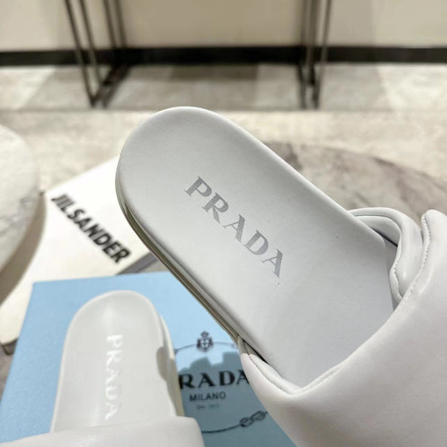 PRA SHEARLING SLIDES WHITE LAMBSKIN