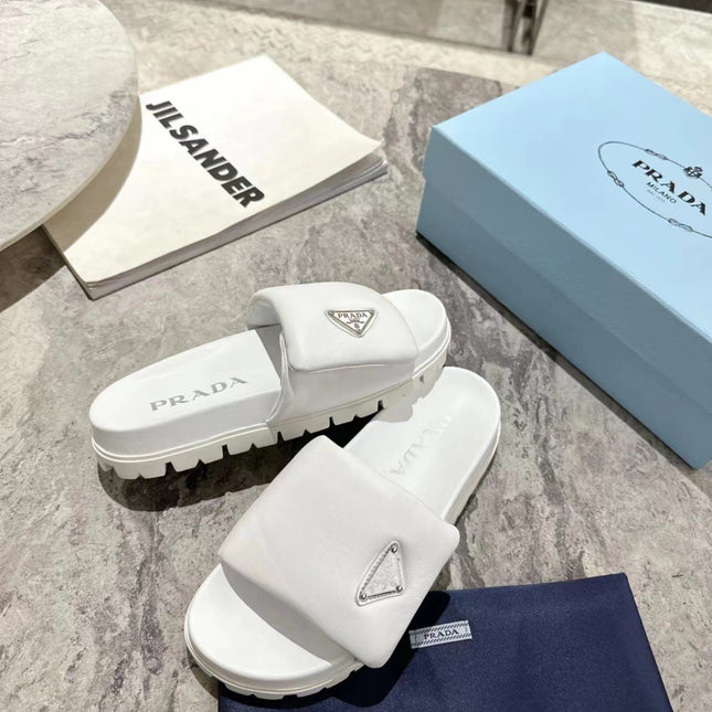 PRA SHEARLING SLIDES WHITE LAMBSKIN