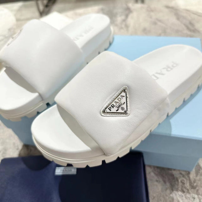 PRA SHEARLING SLIDES WHITE LAMBSKIN