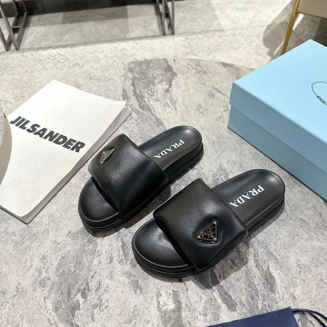 PRA SHEARLING SLIDES BLACK LAMBSKIN