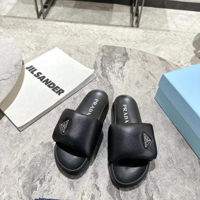 PRA SHEARLING SLIDES BLACK LAMBSKIN