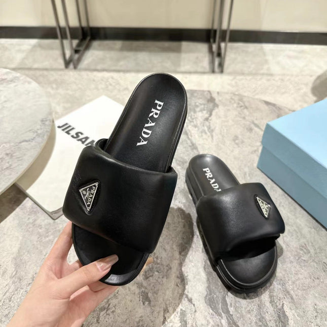 PRA SHEARLING SLIDES BLACK LAMBSKIN