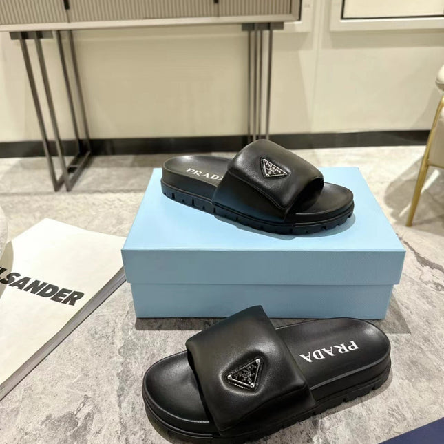 PRA SHEARLING SLIDES BLACK LAMBSKIN