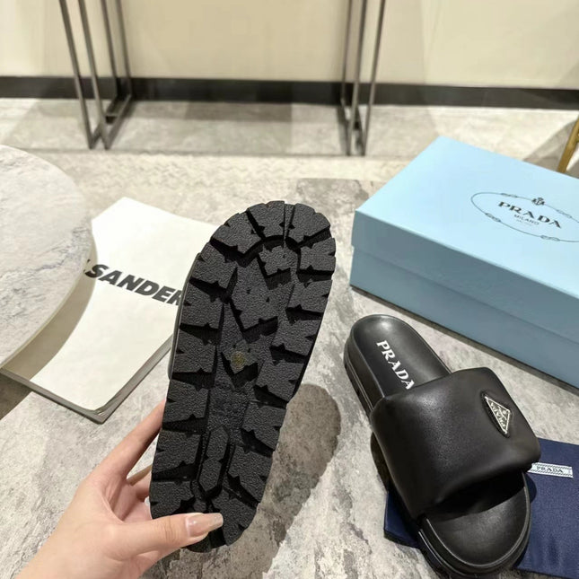 PRA SHEARLING SLIDES BLACK LAMBSKIN