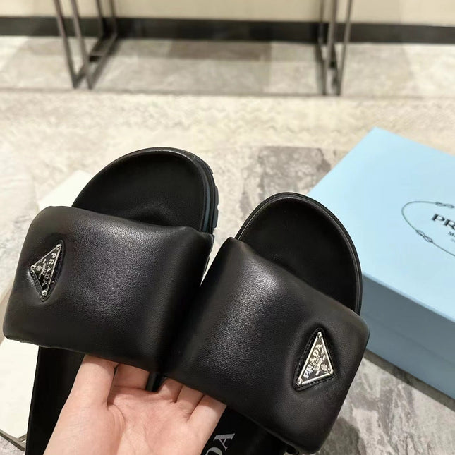 PRA SHEARLING SLIDES BLACK LAMBSKIN