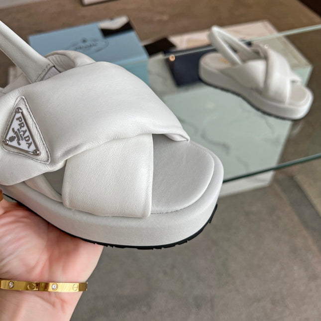 PRA PADDED NAPPA CRISSCROSS SANDALS WHITE LAMBSKIN