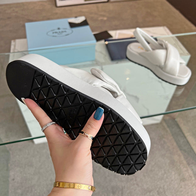 PRA PADDED NAPPA CRISSCROSS SANDALS WHITE LAMBSKIN