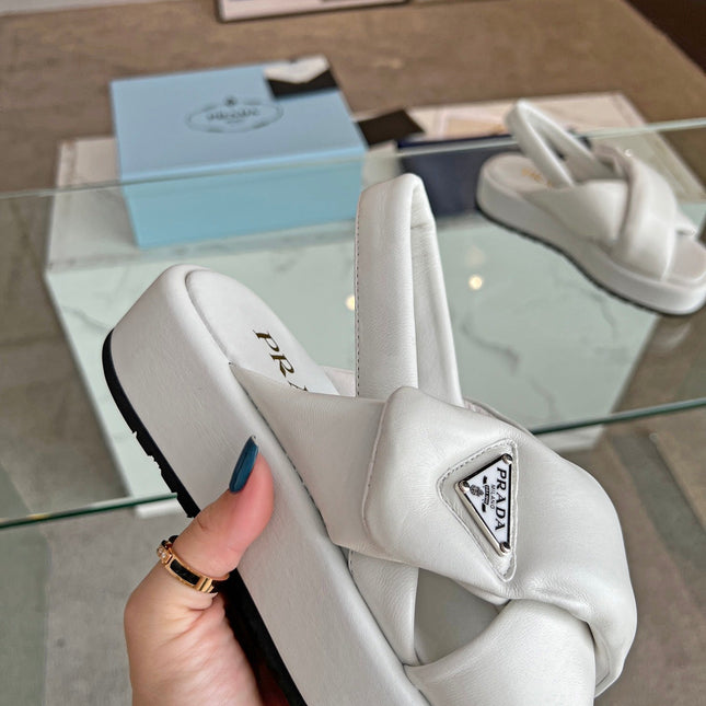PRA PADDED NAPPA CRISSCROSS SANDALS WHITE LAMBSKIN