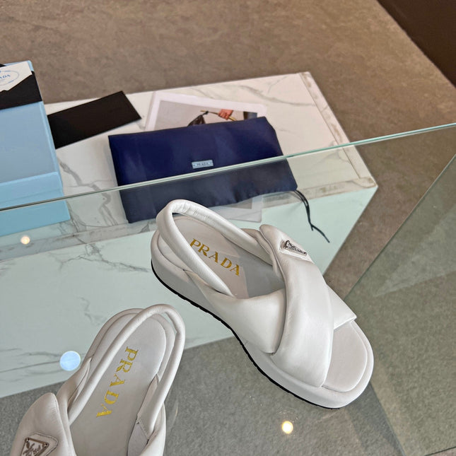 PRA PADDED NAPPA CRISSCROSS SANDALS WHITE LAMBSKIN