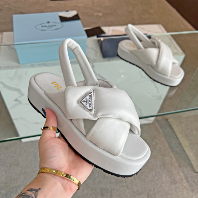PRA PADDED NAPPA CRISSCROSS SANDALS WHITE LAMBSKIN