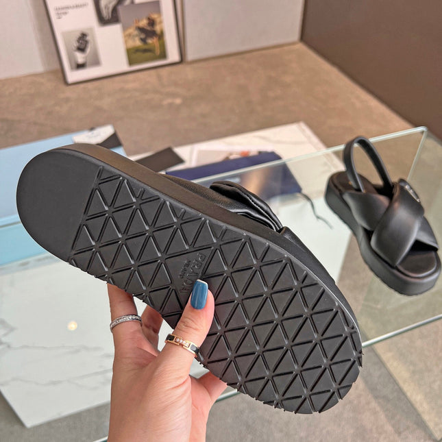 PRA PADDED NAPPA CRISSCROSS SANDALS BLACK LAMBSKIN