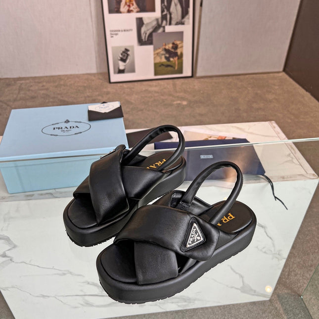 PRA PADDED NAPPA CRISSCROSS SANDALS BLACK LAMBSKIN