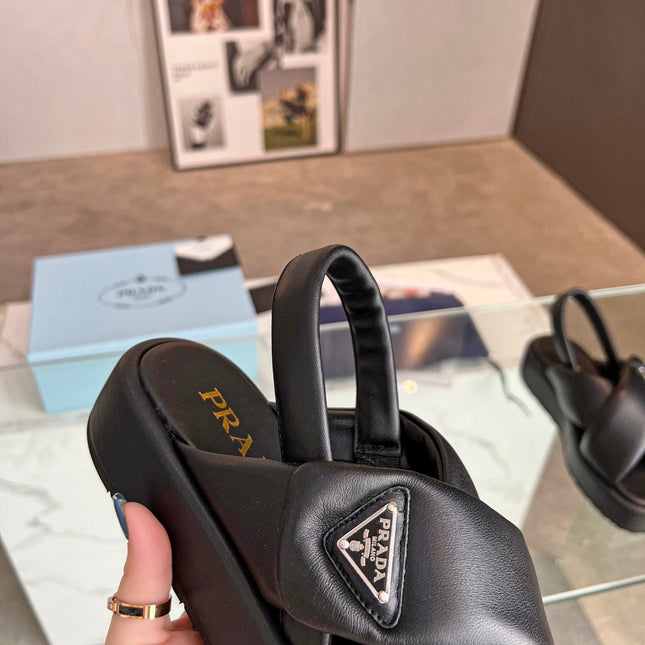 PRA PADDED NAPPA CRISSCROSS SANDALS BLACK LAMBSKIN