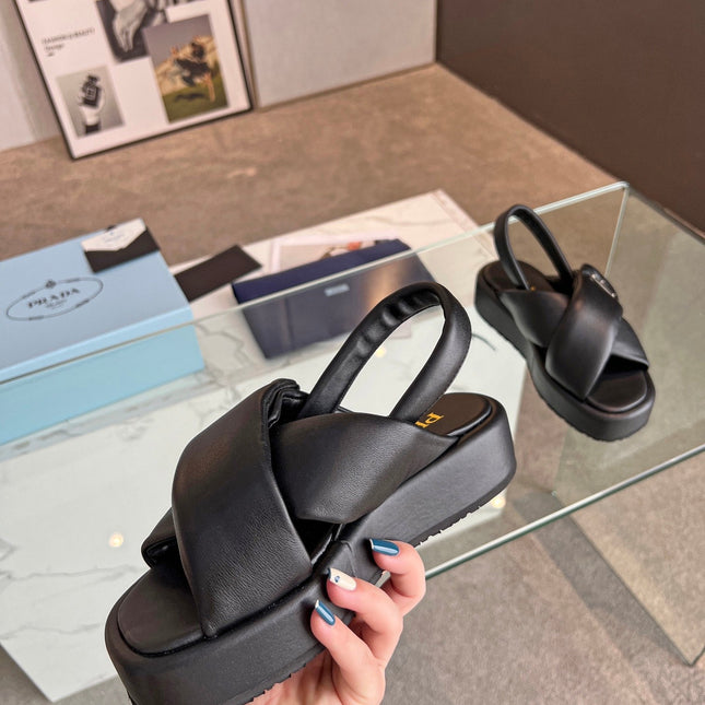 PRA PADDED NAPPA CRISSCROSS SANDALS BLACK LAMBSKIN