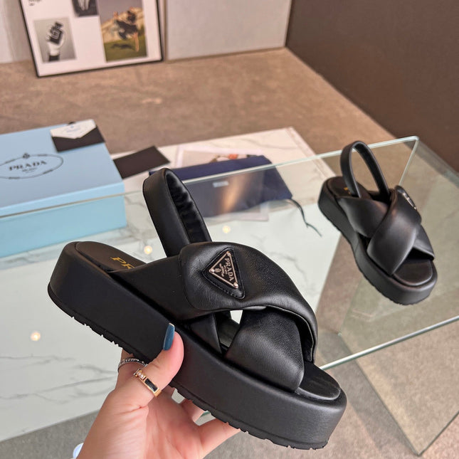 PRA PADDED NAPPA CRISSCROSS SANDALS BLACK LAMBSKIN