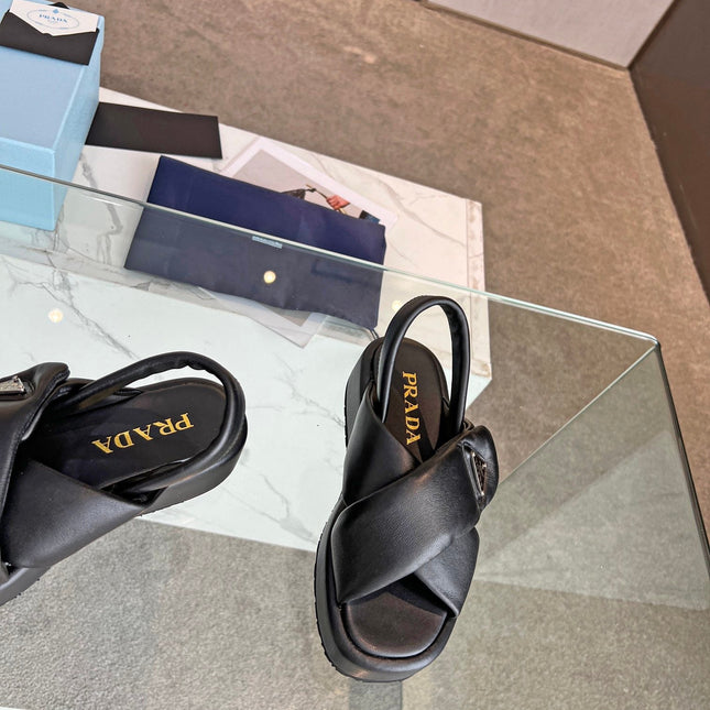 PRA PADDED NAPPA CRISSCROSS SANDALS BLACK LAMBSKIN