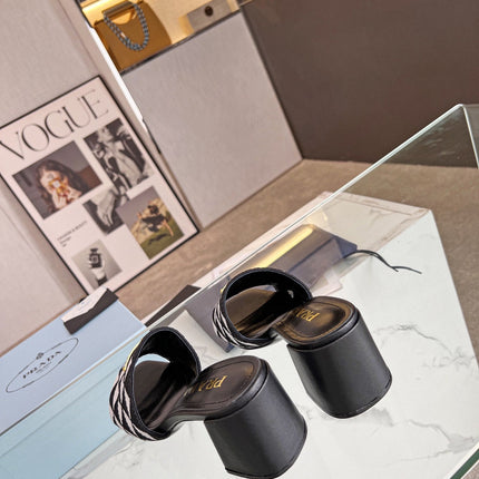 PRA EMBROIDERED SLIDES 65 BLACK AND WHITE FABRIC