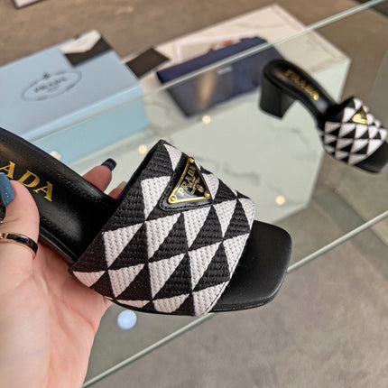 PRA EMBROIDERED SLIDES 65 BLACK AND WHITE FABRIC