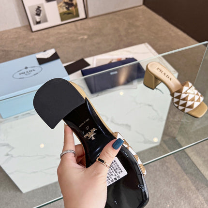 PRA EMBROIDERED SLIDES 65 TAWNY AND WHITE FABRIC